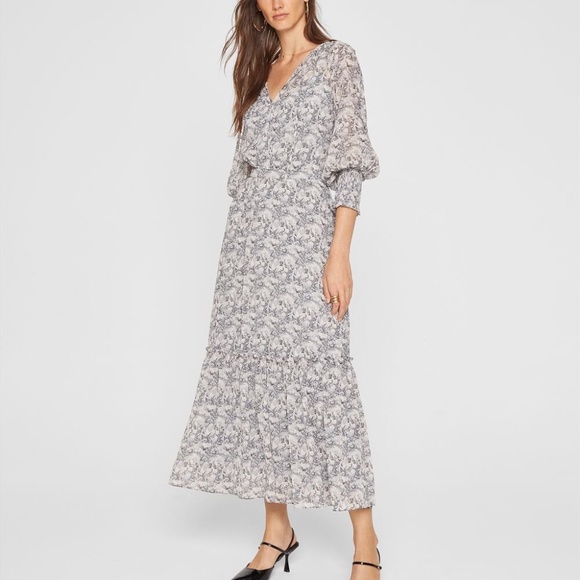 Smocked Cuff Maxi Dress - Brand New - NEVER WORN - Blue Multi Combo